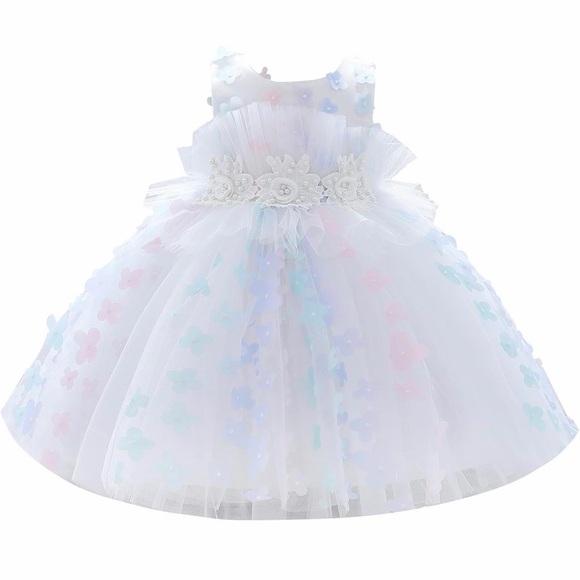 Other - Girls White Flower Tulle Dress-2-3 Years-White-Reedoo Peter